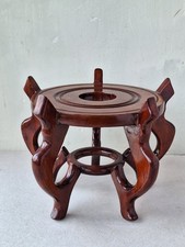 Vintage chinesische lackierte Holzständer Aufsteller Vase Topf großer Aufsteller Sockel 21 cm