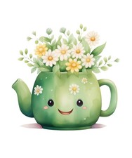 Watercolour teapot flowers 9x9