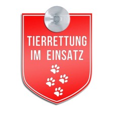 TIERRETTUNG im Einsatz - Graviertes Schild auch mit Sauger für Auto, KFZ, Auto