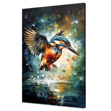Bunter fliegender Kingfisher Vogel Malerei Stil modern gerahmter Leinwanddruck Kunst
