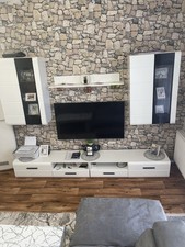 TV Schrank mit LED-Leuchten Lowboard Unterschrank Fernsehschrank Hochglanz Weiß