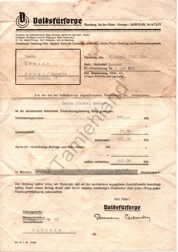 Volksfürsorge beleg zur - volksfürsorge,