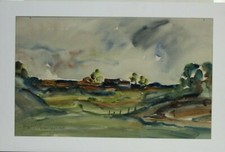 Gemälde Aquarell Norddeutsch Landschaft Ostfriesland Hans Pluquet Signiert 1925