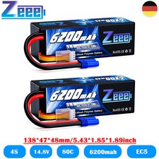 2x Zeee 14.8V 4S Lipo Akku 6200mAh EC5 80C Hardcase für RC Auto Buggy Flugzeug