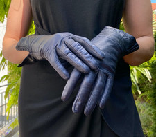Elegante Lederhandschuhe Damen dunkelblau/schwarz 7