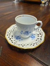 Bavaria Arzberg Schumann Tasse m. Durchbruch Untertasse - Weiß Blumen Porzellan