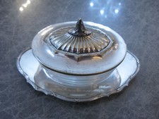 WMF Kreuzband große Marmeladendose Dose m. versilbertem Deckel und Tablett I/O