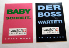 2x Werbe-Aufkleber Swatch the Beep Pager 90er Jahre Swiss Made Watches