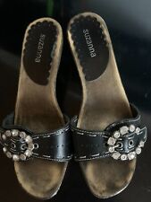 Damen Holzpantoletten - schwarz mit Strasssteinen - Größe - 38