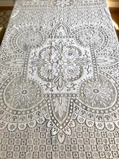 Antik Filetspitze Bettüberwurf Tischdecke 225x210 Weiß Baumwolle Erscheinung!