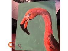 Original Gemälde Portrait Flamingo Acryl Modern Handgemalt  signiert