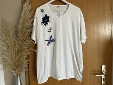 Damen Blusentop ~ Gr. 48 50 ~ weiß mit blauen Details ~ Tunika Shirt ~ Top ~ NEU