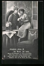 Foto-AK PFB Nr. 3713 /2: Soldat mit Frau am Fenster, Glücklich allein ist die S 