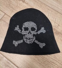 Mütze Damen mit Totenkopf und Glitzer Schwarz