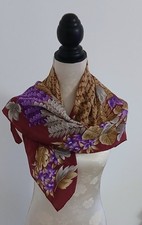 CODELLO TUCH FOULARD 100%SEIDE ROT LILA GOLD BLÄTTER 83 CM x 88 CM HANDROLL EDGE