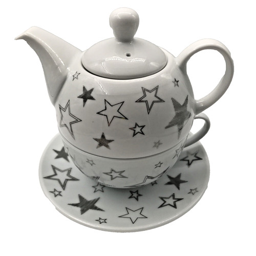Teetasse mit teekanne silver - teekanne,