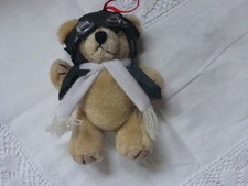 Vintage Bruchpilot Teddy Bär Lederjacke braun und Brille  12 cm