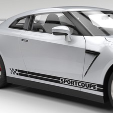 2x Seitenstreifen Auto Aufkleber Karo Streifen Rennstreifen Wunschtext  #1111