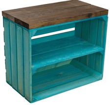 Sitzkiste Johanna - Türkis längs - mit Planke