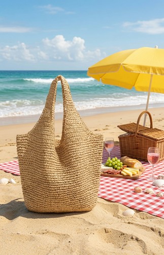Beige raffia umhängetasche - raffia,