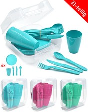 Campinggeschirr für 6 Personen Picknick Geschirr Set inkl Becher Teller Besteck