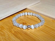 Natürliches 8mm weißes Mondstein Armband mit Silberperle - 18cm -  Zierlich