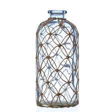 Dekorative Flasche im Netz Maritim Stil Fischernetz Glasvase Juteseil 25cm blau