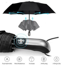 Schwarz Regenschirm Automatik Sturmsicher Windfest klassisch winddicht mit Knopf