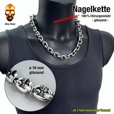 16 mm Nagel Halskette silber - Herren Edelstahl Panzerkette Biker Skull Anhänger