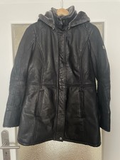 Otto Kern Ledermantel Schwarz Plüschfutter abnehmbare Kapuze Damen Gr 38