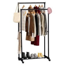 Kleiderständer auf Rollen Doppel Garderobenständer Kleiderwagen mobiler