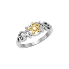 Drudenfuß Pentagramm 925 Sterlingsilber Gold Akzentuierte Ring Heiden Hexen