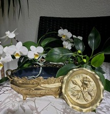 Messing Vintage Antique Blumetopf Übertopf H:9/L:26/B:12; Schüssel Platte D:12cm