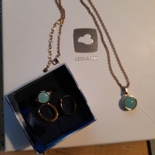 LEONARDO Kette in Gold mit Anhänger Stein grün & passendem Ring Gr. 54 