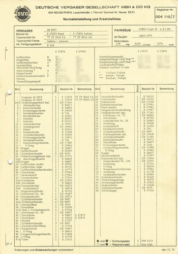 Einstelldaten datenblatt ford - einstelldaten,
