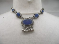 Antik Stil Designer Damen Halskette Collier „Schmucksteine Lapislazuli“ (K5)