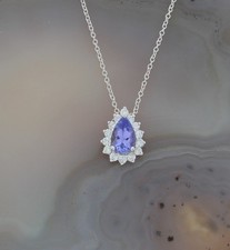 Sale! Wert 840 € Brillant Tansanit Anhänger mit Kette in 750 18 Karat Weiß Gold