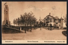 Ansichtskarte Borna-Chemnitz, Bismarckturm, Bismarckschlößchen 1913 