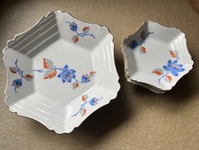 Weißstädter Porzellan Set handbemalt, Blau/Orange mit Goldrand, Vintage 1950er