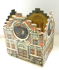 antik Adventshäuschen Adventskalender um 1905 für das Kirchenjahr mit 28 Türen