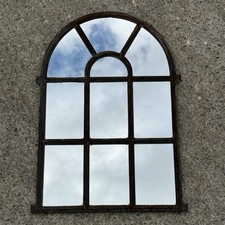 Altes Sprossenfenster mit Spiegel Rundbogen Gusseisen H70,5  B47 S1,5 cm