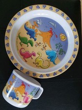 Kinder Camping-Geschirr - Teller und Tasse mit Dinos - Melamin