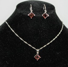 Schmuckset Damen Ohrringe, Kette Silber Zirkonia raute 2tlg