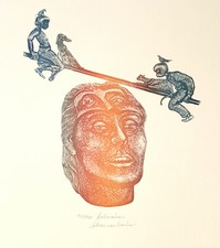 Holzstich Original BALANCIEREN von Robert Schanzenbacher