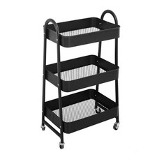 B-Ware SVITA Servierwagen mit Rollen 3 Etagen Teewagen mit Griff Metall Schwarz