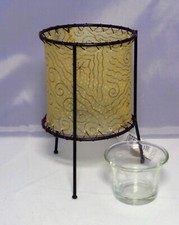 Windlicht Teelichthalter mit Glaseinsatz Metall/Leder braun 14 cm h. 10 cm D NEU