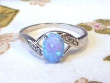 RING Edelstein FEUER-OPAL lab. BLAU 925 STERLING SILBER Gr. 18 Cabochon