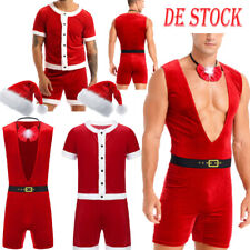 DE Herren Weihnachtsmann Kostüm Ärmellose V-Ausschnitt Bodysuit Sexy Boxershorts