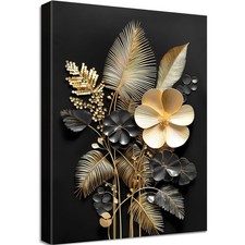 3D Schwarzgold Blumen Leinwand