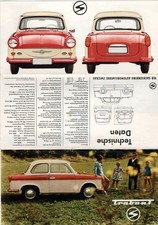 12 Prospekte zu den Entwicklungsetappen vom Trabant P50, P60, P601 und P 1.1